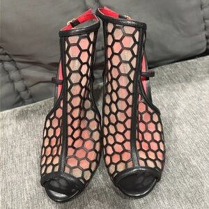Charles Jourdan Black and Red Mesh Heels